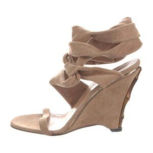 Vintage Gucci Suede w/ Bamboo Accent Wedge Sandals | Beige | Sz 7